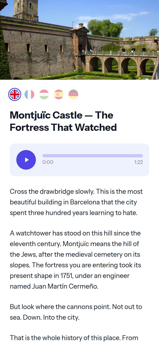 Montjuïc Castle — an AI AudioGuide stop on a visitor’s phone