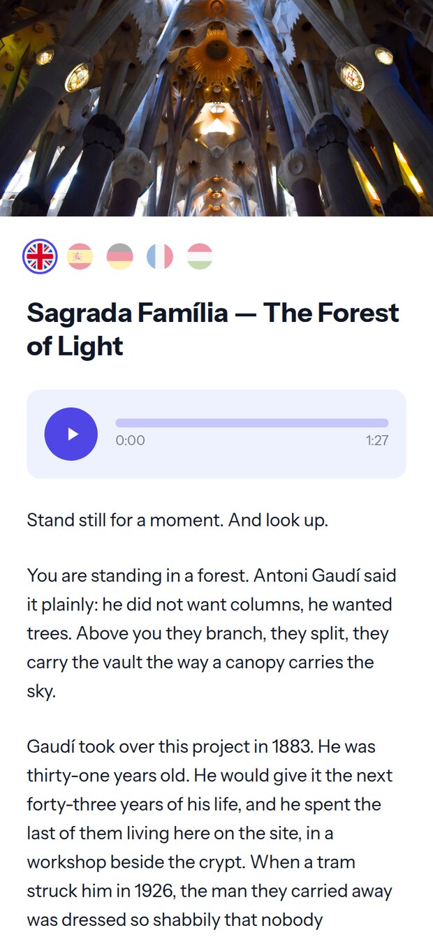An AI AudioGuide stop opened on a visitor’s phone